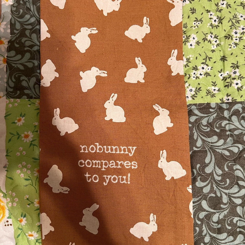 Brown dish towel with White Bunny Print